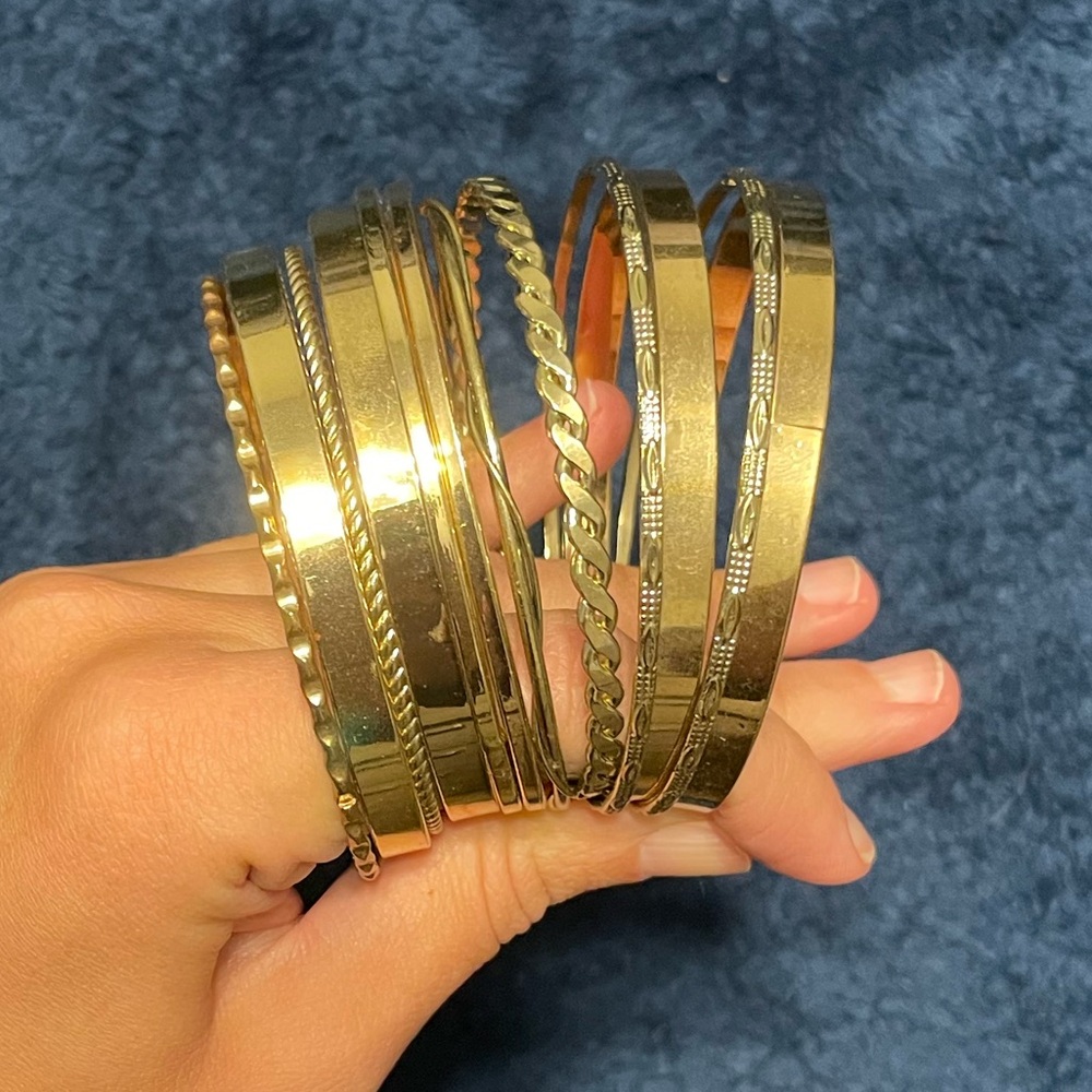 Charming Charlie - Set of Gold Colored Bangle Bracelets - 12